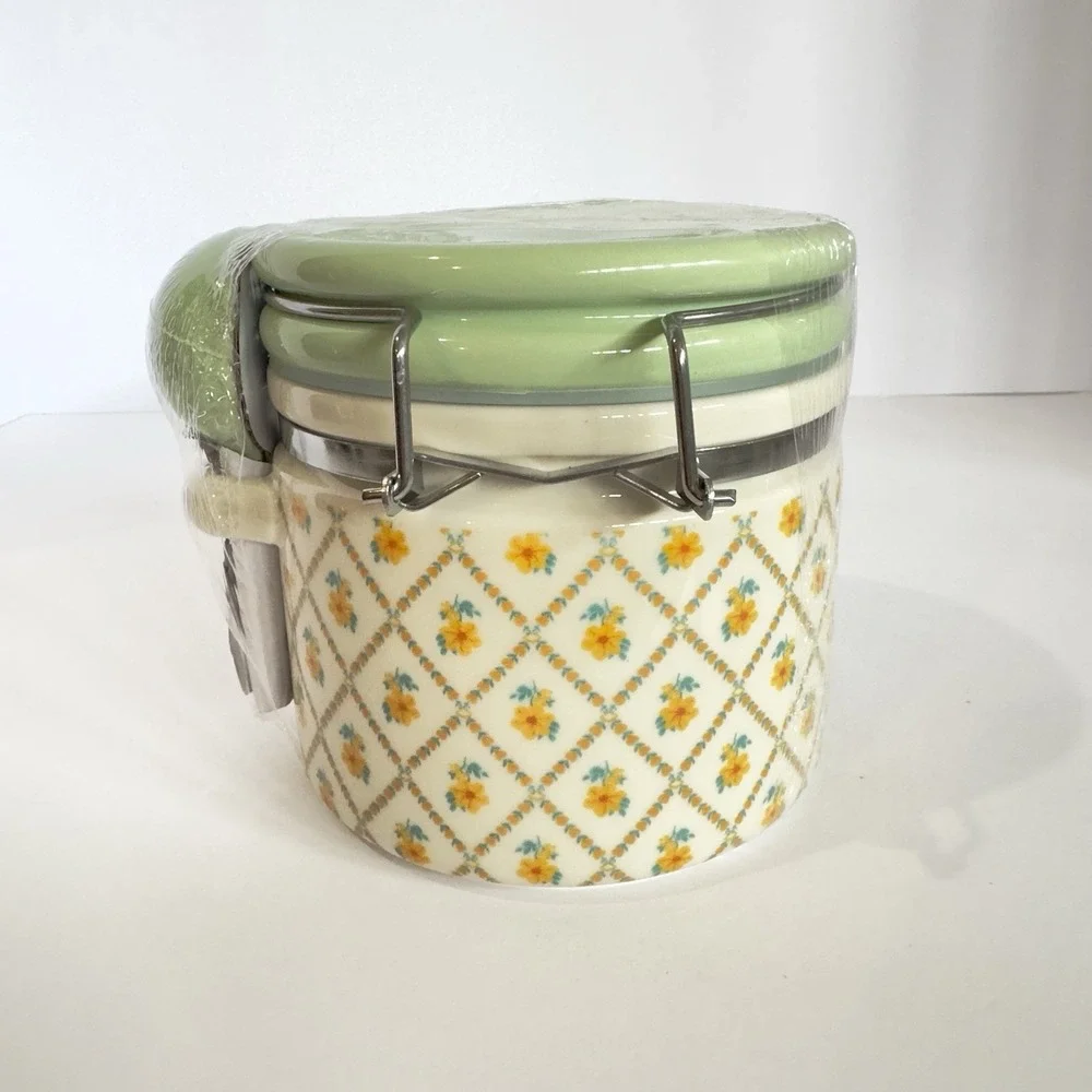 Pioneer Woman Medium Stoneware Canister w/ Lid & Spoon Painted Meadow New Sealed